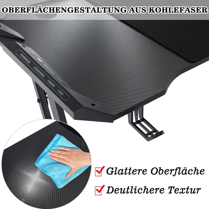 Ігровий стіл Storeo Imp, 140 x 60 см, МДФ / сталь / вуглецеве волокно, чорний