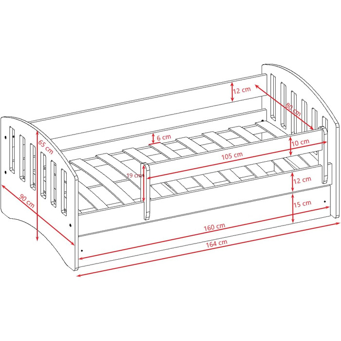 Дитяче ліжко Bjird Молодіжне ліжко 80x160 80x180 біле з шухлядою для захисту від випадіння та рейковою рамою Дитячі ліжка для дівч