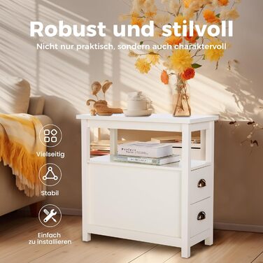 Журнальний столик MAISON ARTS, вузька тумбочка з 2 шухлядами, журнальний столик для вітальні, спальні, колір слонової кістки