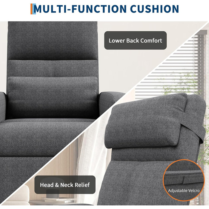 Крісло-реклайнер Acekool, масажне крісло, крісло для телевізора з електричним регулюванням та функцією відкидання, функція масажу та підігріву, крісло для читання, крісло для телевізора, крісло для вітальні, сіре електричне крісло-реклайнер