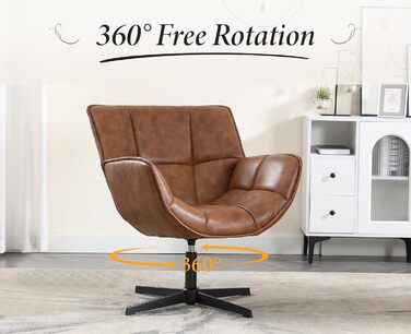 Крісло Chairus Lounge Крісло для вітальні Обертове крісло-крило з м&39якої шкіри PU Крісло-акцент з металевими ніжками Спальня (коричневий) Штучна шкіра Коричневий