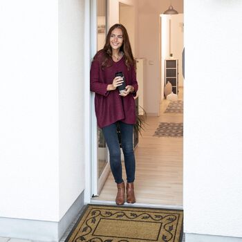 Великий килимок для дверей Relaxdays з натурального кокосу та нековзної ПВХ-гуми, підходить для використання всередині та зовні приміщень, з декоративним візерунком, екологічний прямокутний кокосовий килимок, розміри 2 x 90 x 60 см (В x Ш x Г), натуральни