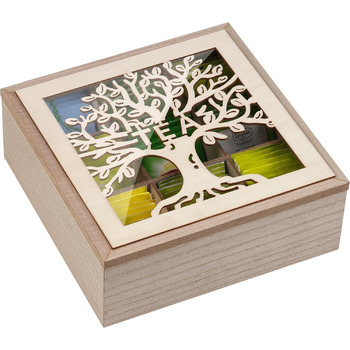 Чайна скринька, чайна скринька - дерев&39яна скринька для зберігання чаю, скринька для чайних пакетиків, чайний ящик для чайних пакетиків, цукру, кавових капсул, контейнер для зберігання з деревом життя та скляною кришкою для огляду, тримач для чайних пак
