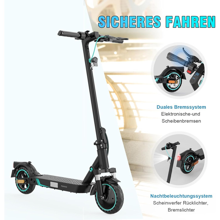 Електросамокат з допуском до дорожнього руху (ABE), Макс. 20 км/год, Зручна амортизація, Підключення до APP, Складаний, Світлодіод