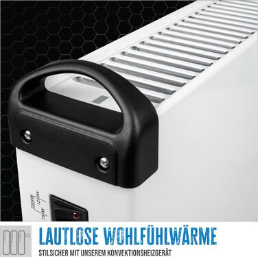 Конвекційний обігрівач Gde GKH 2000 (потужність нагріву 2 кВт, 3 рівні нагріву (0,75/1,25/2 кВт), безступінчастий термостат, максимальна продуктивність обігріву приміщення 45 м, безшумний конвекційний обігрів, захист від перегріву, ручки для перенесення)