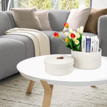 Набір із 2 кошиків для зберігання з кришками, маленький, органайзер для пеленального столика, місце для зберігання косметики, аксесуари для ванної кімнати, білий