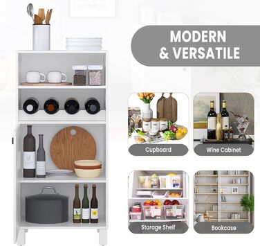 Кухонна шафа WOLTU з винною полицею, книжковою полицею, кухонною полицею, багатофункціональною шафою для зберігання, книжковою шафою, з дверцятами та регульованими полицями, білою, 48x108x40 см, KSK01ws