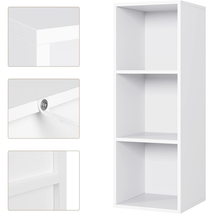 Книжкова полиця з 3 відділеннями, книжкова шафа, окремостояча полиця, офісна полиця для вітальні/кабінету, 30 x 30 x 80 см, біла