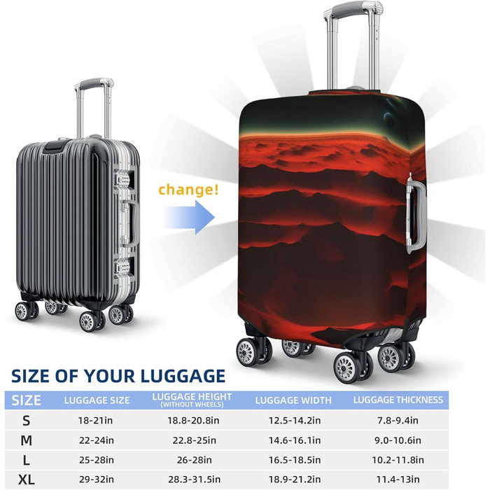 Чохол для валізи поперечного формату, міцний, підходить для валіз розміром 45.7 - 81.3 см, розмір M, Чорний, Середній