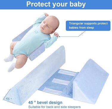 Позиціонуюча подушка, клиноподібна подушка 43x10x10 см, регульована, подушка з боковою підтримкою, знімна позиціонуюча подушка, ватний диск зі спинкою, подушка для сну на боці з антискочуванням, синя