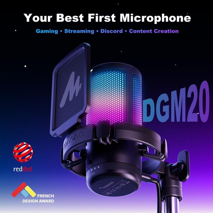 Ігровий USB-мікрофон MAONO DGM20S з пантографом конденсаторний мікрофон з шумозаглушенням, регуляторами Mute, Gain та моніторингом, поп-фільтром для стрімінгу, подкастів, Twitch, YouTube, Discord, PC, PS5, Mac, чорний