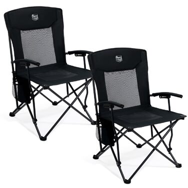Кемпінгове крісло TIMBER RIDGE, складне, легке, вантажопідйомність 150 кг, із сітчастою спинкою, зручне пляжне крісло для вулиці, рибальське крісло для фестивалів, риболовлі, саду, пікніків, балкону, чорне, 2 шт.