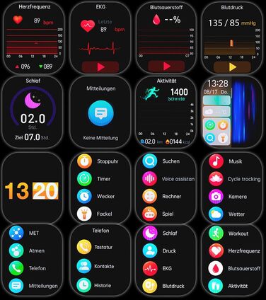 Фітнес-трекер Newgen Medicals Розумний фітнес-годинник з ЕКГ, відображенням серцевого ритму та артеріального тиску (годинник з ЕКГ, розумний годинник з вимірюванням ЕКГ, сумісний з Apple Watch)