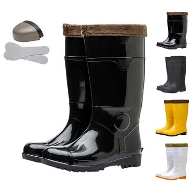 Чоловічі гумові чоботи для лабораторії, з теплою підкладкою, високі гумові чоботи до коліна, термоізоляція, чоботи без шнурівки для риболовлі, полювання та садівництва, нековзні водонепроникні гумові чоботи, W, 39 1/3 EU