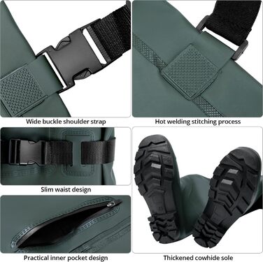 Вейдерси QWORK для чоловіків та жінок, водонепроникні, дихаючі вейдерси для ставка з чобітьми, для риболовлі, полювання та сільського господарства UK 9/EU 43