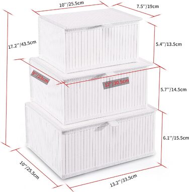 Біла скринька для зберігання Honygebia з кришкою декоративний бамбуковий кошик для зберігання, набір із 3 ротангових кошиків з кришками та тканими тканинними підкладками для ванної кімнати, кухні та організації полиць (великий/середній/малий)