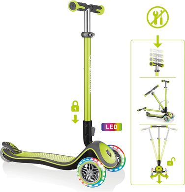 Самокат для дітей, 120/80 мм, ABEC 5, 3-колісний, регульований по висоті, світлодіодні колеса, салатовий