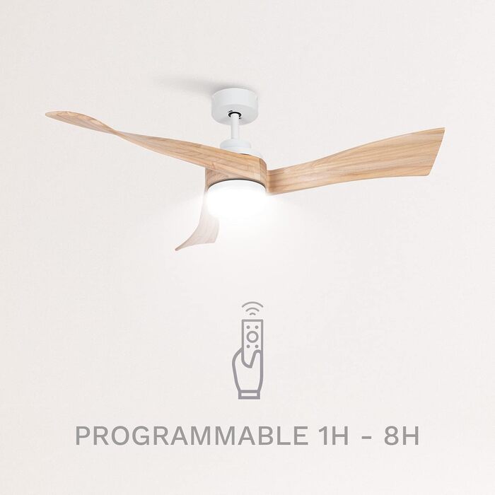 СТВОРЕННЯ / ВИХОР / Стельовий вентилятор з підсвічуванням Лопаті з натурального дерева білого кольору з пультом дистанційного керу