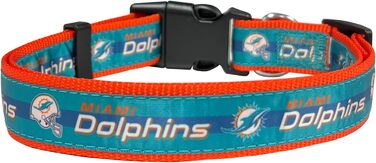 Ошийник для собак Pets First NFL Miami Dolphins, ліцензований, середній розмір, міцний, надійний та довговічний. Доступний у 31 варіантах команд NFL та 4 розмірах. Miami Dolphins Середній розмір. Маямі Дольфінс