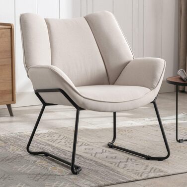 Сучасне м&39яке крісло/крісло-шезлонг/крісло для читання/крісло-підлокітник з металевими ніжками для спальні/вітальні, лляне, бежевий