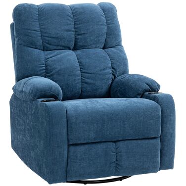 Крісло для телевізора HOMCOM з функцією відкидання, шезлонг з регульованою спинкою та підставкою для ніг, крісло-реклайнер з лляним ефектом для вітальні та спальні, темно-синє