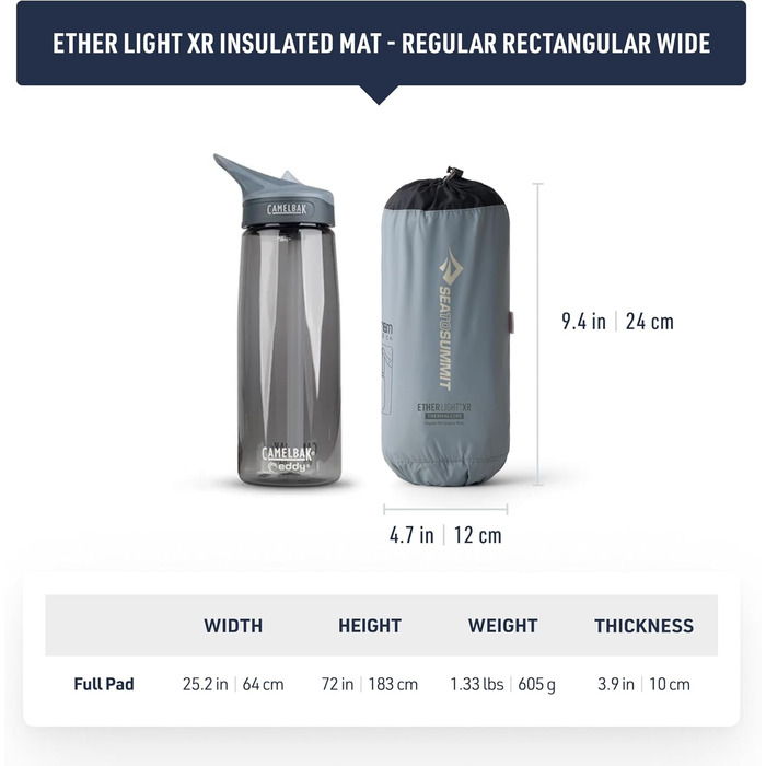 Надувний матрац Ether Light XR Thermo, прямокутний, звичайний, широкий утеплювач ThermalCore клапан Xpress чохол для речей та фіксатор подушки ультракомпактний 3 сезони для походів сірий 605 г