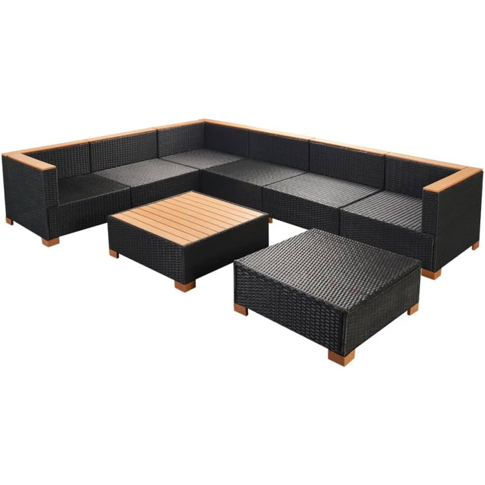 Диван садовий 8 шт. Poly Rattan Black Seating Group Lounge Garden Set Диван 3 шт. кутовий 3 шт. середня частина підставка для ніг стіл