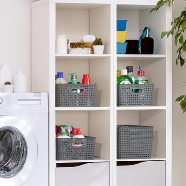 Пластикові кошики для зберігання Winter Shore, сірі 4 шт. - плетені дизайнерські кошики для зберігання речей у шафах, на кухонних полицях, під раковинах, у пральнях, спальнях, ванних кімнатах - 29 x 22,5 x 12 см