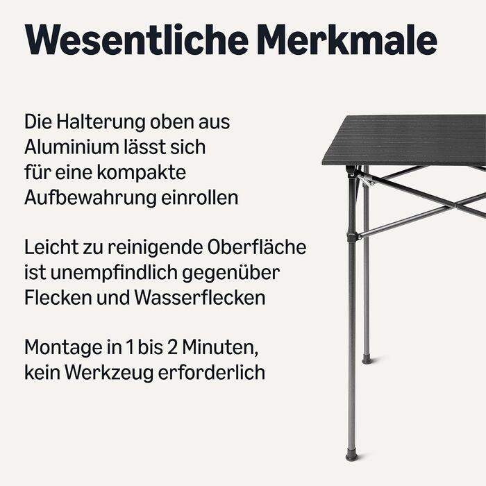 Кемпінговий стіл Storeo Basics, великий, 70,4 см (Ш) x 70,4 см (Г) x 69,9 см (В), чорний