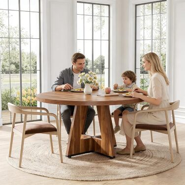 Круглий обідній стіл LITTLE TREE для 4-6 осіб, обідній стіл 120 см з дерев&39яною основою, коричневий обідній стіл, круглий кухонний стіл для їдальні, кухні, вітальні (лише стіл)