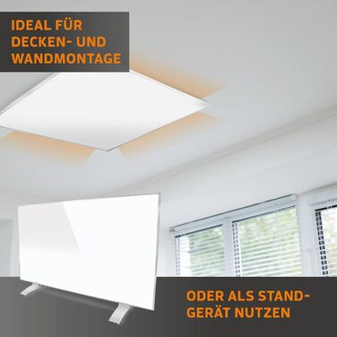 Інфрачервоний обігрівач KAISER 600 Вт - Нагрівальна панель з підставкою та РК-дисплеєм - Настінний та стельовий монтаж або портативний - Енергозберігаючий електричний обігрівач з термостатом та пультом дистанційного керування - для вітальні, ванної кімнат