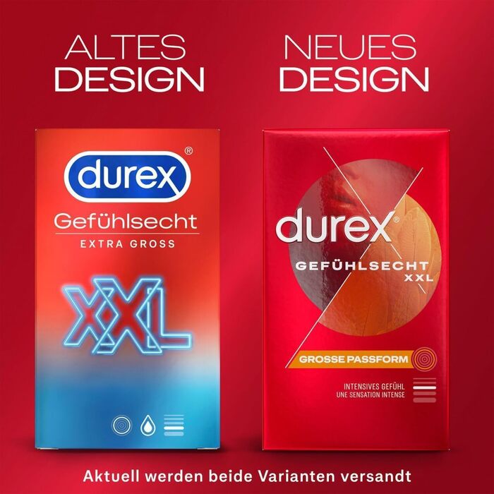 Презервативи Durex Feeling XXL - Приємний запах, ідеальна посадка та легке розкручування - Чудова посадка, тонка, зволожена, дерматологічно протестована та протестована в електронному вигляді - Упаковка 20 шт. (2 x 10 шт. ) 8 шт. (2 упаковки)