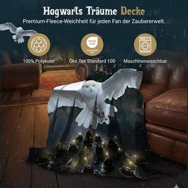 Затишна флісова ковдра з Гаррі Поттером, 150 x 200 см Велика ковдра, покривало, м&39яка ковдра з Гоґвортсом та совою (чорна)