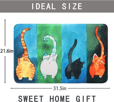 Килимок для вулиці JJUUYOU з котами 50 x 80 см, нековзний, кумедний, килимок для входу, що миється, килимок для котів для приміщень/вулиці, абсорбуючий, персоналізований 50 x 80 см (прямокутний) для чотирьох котів