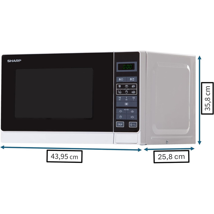 Мікрохвильова піч Sharp R242WW Solo / 20 л / 800 Вт / 5 рівнів потужності / 8 автоматичних програм / Розморожування з регулюванням ваги та часу / Блокування від дітей / Режим енергозбереження / Скляний поворотний стіл (25,5 см) / Білий N.A.