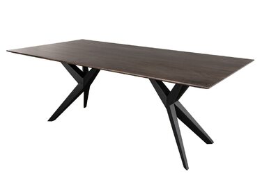 Обідній стіл з масиву дерева Swiss Edge 08 виготовлений з акації - сірий, лакований ніжки матово-чорного кольору 140x90 см обідній стіл з масиву дерева, 24.DE