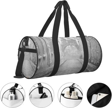 Дорожня сумка Паризький шарм з Ейфелевою вежею, вулицею Парижа та червоною парасолькою. Спортивна сумка для чоловіків та жінок, сумка-мішок, спортивна дорожня сумка.