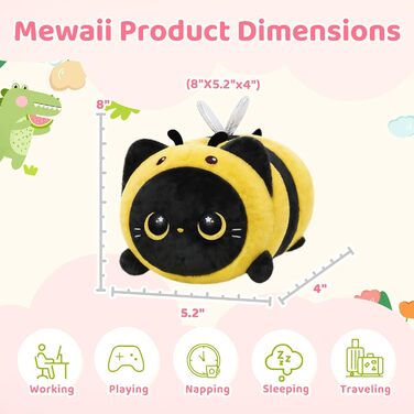 Плюшева подушка Mewaii Black Cat Bee 20 см м&39яка каваї опудала тварина для дітей, мила плюшева іграшка кіт, ідеальна пухнаста подушка та подарунок 20 см бджола чорний кіт