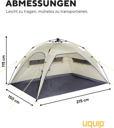 Пляжний намет Uquip Buzzy Boulder 150 x 110 x 215 см Пляжний намет UPF 50 для захисту від сонця, вітру та дощу Портативний пляжний намет із системою швидкого складання Ідеально підходить для пляжу, кемпінгу та пікніків