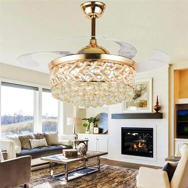 Тихий вентилятор лампа кришталевий стельовий вентилятор зі світлом 3 швидкості 3 кольори з пультом дистанційного керування вентиля