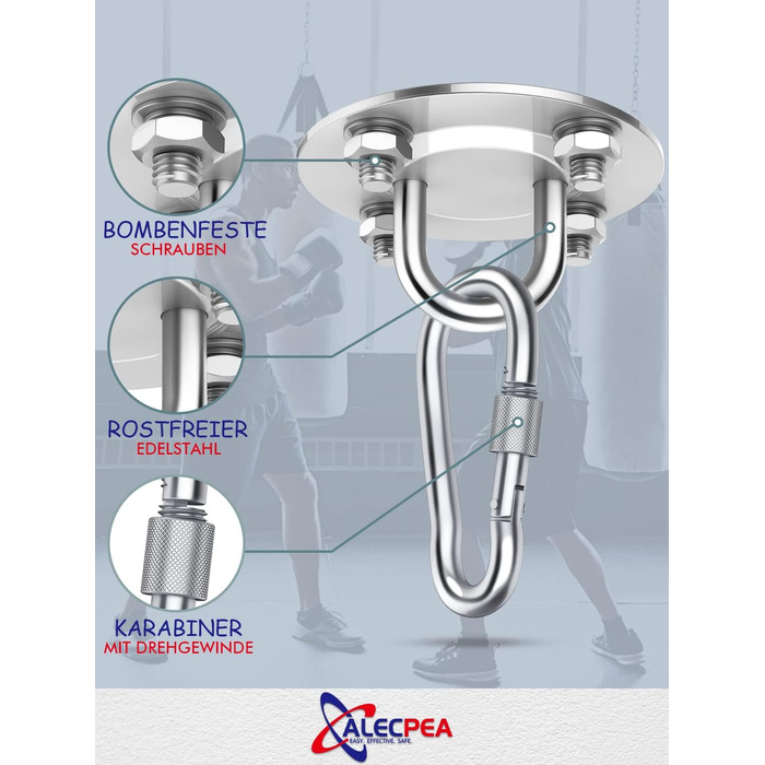 Стельові гачки ALECPEA з нержавіючої сталі для боксерських груш комплект 2 - Вантажопідйомність 400 кг - Вибухозахищене кріплення