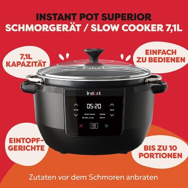 Мультиварка-слоукукер Instant Pot Superior 7,1 л, режими повільного приготування, обсмажування, приготування на парі та підігріву, чаша з антипригарним покриттям