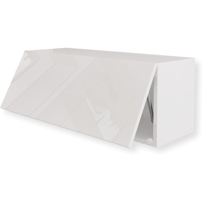 Настінна шафа, глянцевий білий, 90 x 35 x 32 см (Ш x В x Г), настінна шафа для вітальні, навісна настінна шафа, настінна полиця, шафа для документів, верхня шафа, відкривається натисканням, шафа для вітальні, біла, горизонтальна шафа, 90 x 35 x 32 см