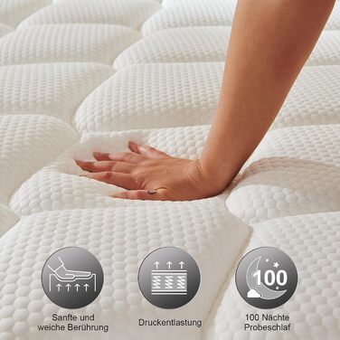 Матрац 140x200 см, пружинний матрац кишенькової форми (висота 20 см), 7-зонний ортопедичний матрац з комфортною піною, м&39яка поверхнева тканина, для дорослих, середньої жорсткості (H3) 20 см 140 x 200 см