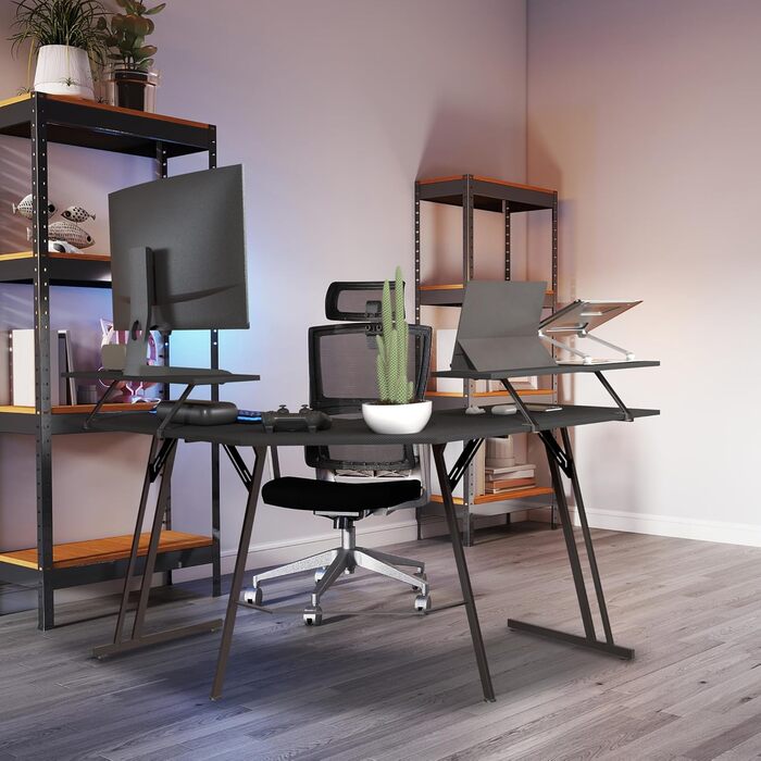 Ігровий стіл 140 см Великий ігровий стіл L-подібний комп&39ютерний стіл з підставкою для монітора, карбонове волокно Ергономічний кутовий стіл для ігор та домашнього офісу 140 см