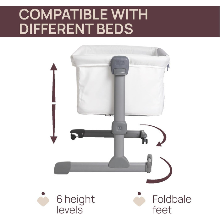 Дитяче ліжечко Chicco Next2Me Essential для новонароджених, приліжкове ліжечко, сумісне з різними ліжками, регульована висота, гарна циркуляція повітря, матрац і сумка в комплекті, 0-6 місяців, біле