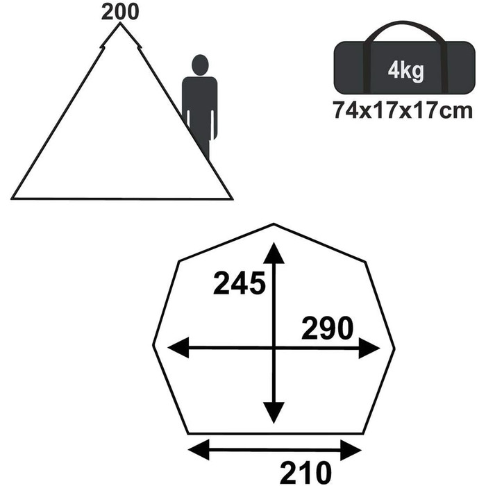 Намет Lido 290 3-місний вігвам-намет Підлога каструля УФ 50 Захист від комах Екран Висота Водонепроникний 5000 мм Синій сірий