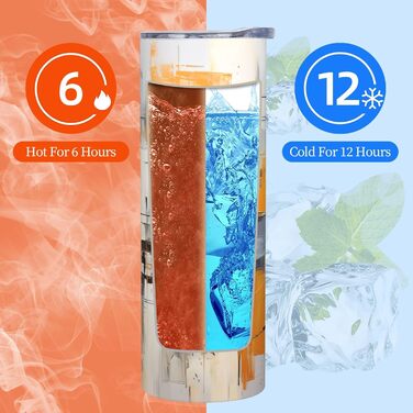 Кухоль з прямою трубочкою, 590 мл, сіро-жовтий, абстрактний художній дизайн, дорожній кухоль з принтом, підходить для кемпінгу, офісу та дому