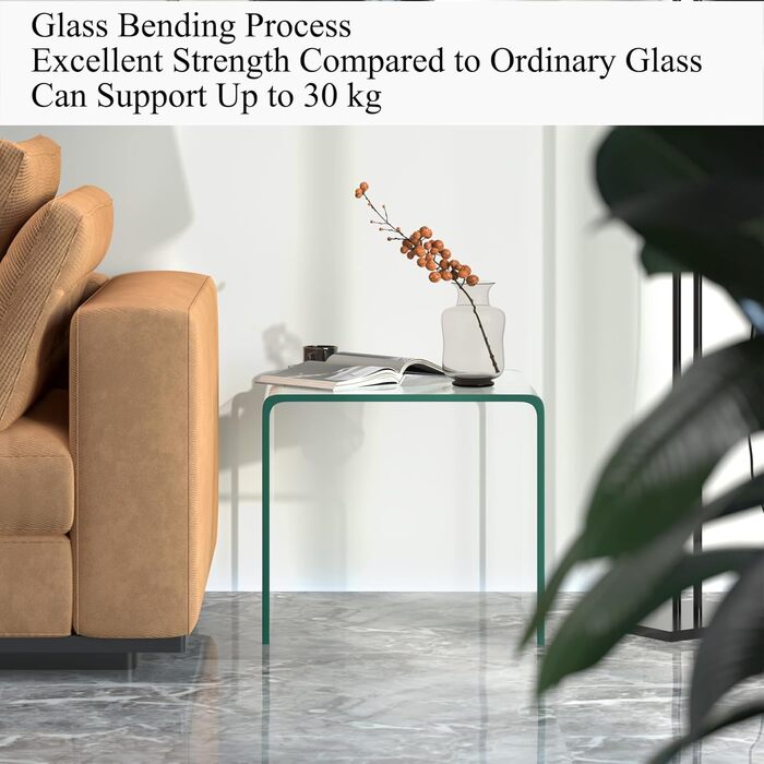 Скляний журнальний столик LIFEZEAL, N-подібний, сучасний скляний приставний столик, прозорий стіл для вітальні, офісу, готелю, макс. 30 кг, 45 x 45 x 41 см