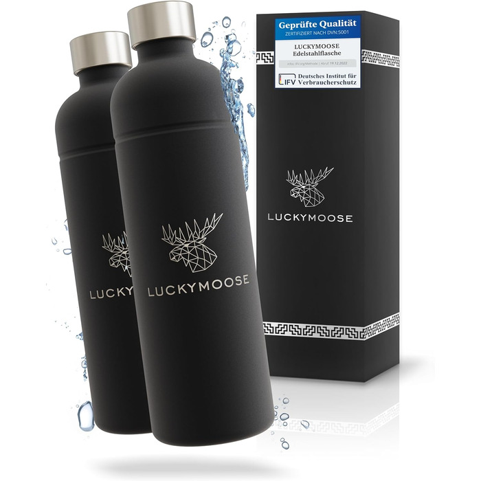 Пляшка Luckymoose Infinity 1.25 л для газованої води Aarke Carbonator 3, Philips GoZero & Brita SodaOne Maker - пляшка з нержавіючої сталі, яку можна мити в посудомийній машині без терміну придатності (2 шт. чорна)